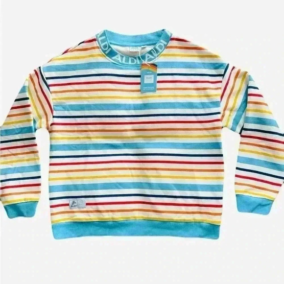 NWT Womens ALDI Gear 2024 Capsule Sweatshirt Striped Womens Pullover Size Medium - Picture 1 of 5